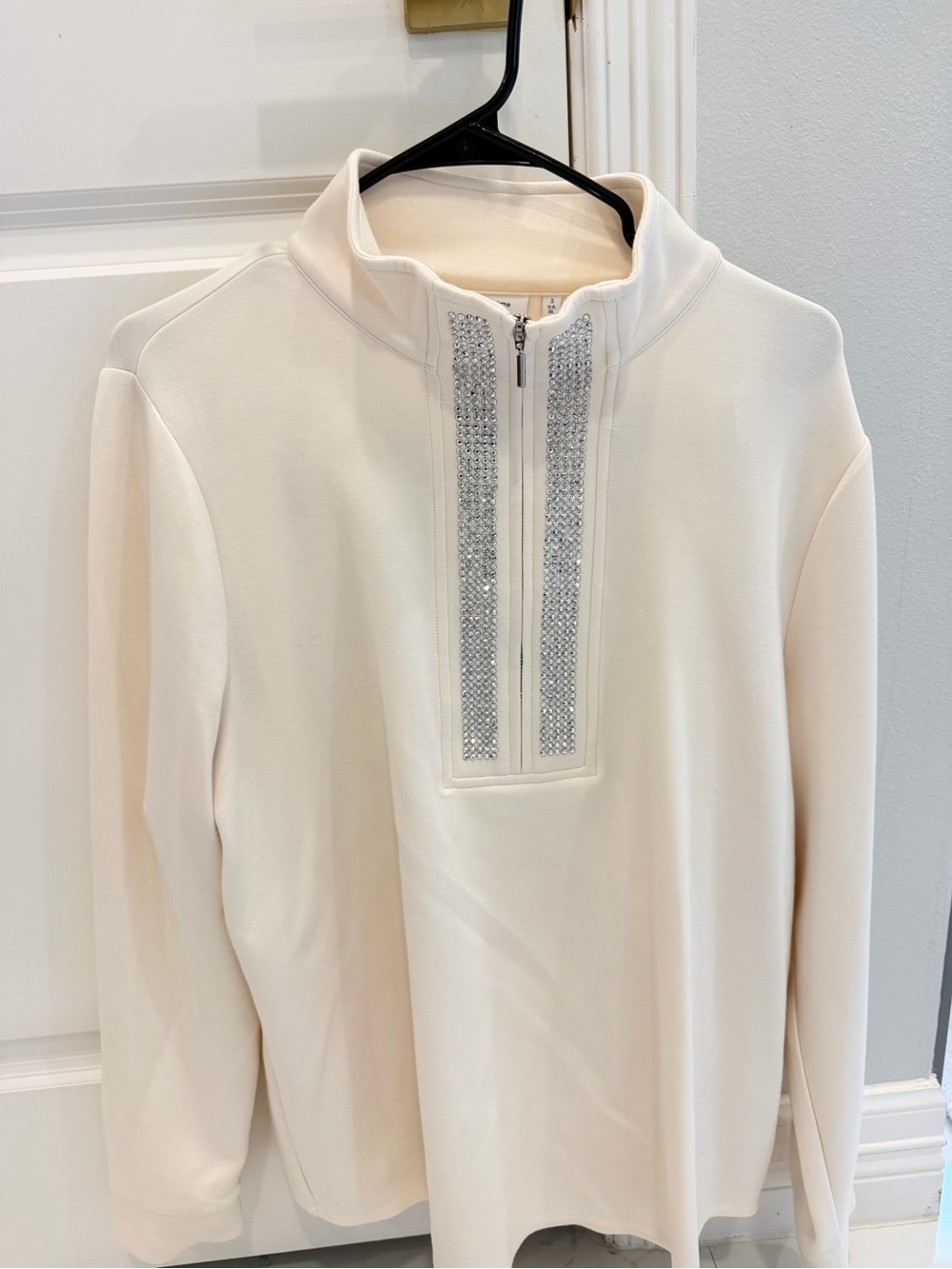 Women’s Cream Half-Zip Sweater with Embellished set pull over and pants